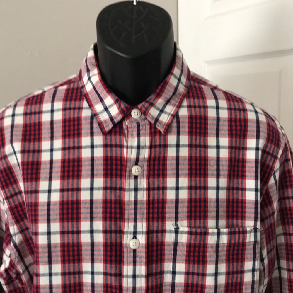 J CREW Red/Blue Plaid Long Sleeves Casual Mens Shirt | M
